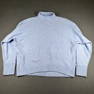 LOFT Sweater Womens Large Blue Mock Neck Long Sleeve Relaxed Wool Blend Knit Top